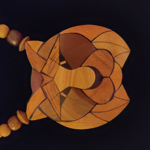 Handmade Inlaid Wood And Wood Bead Necklace - Picture 2 of 8